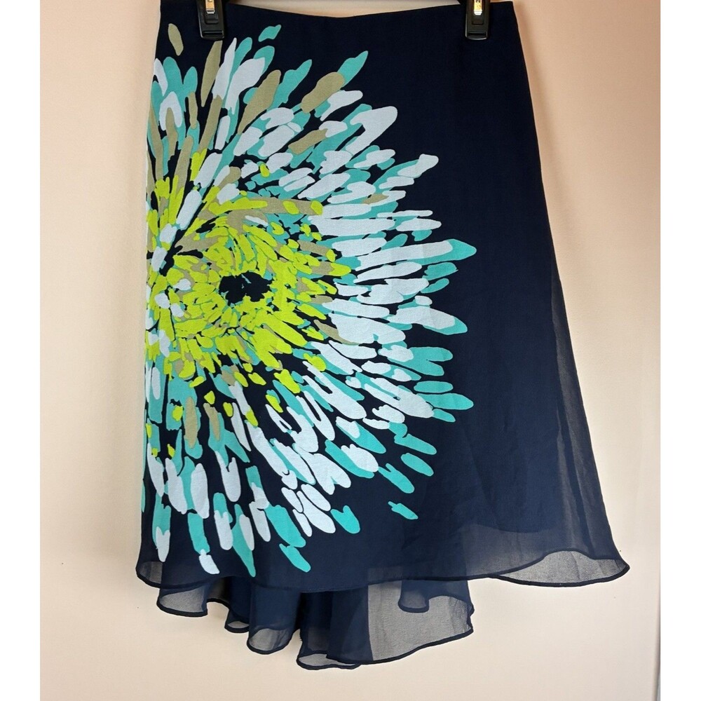 Ann Taylor Women's Black Floral Chiffon A-Line Skirt W/Long Flounce Tail Size 4